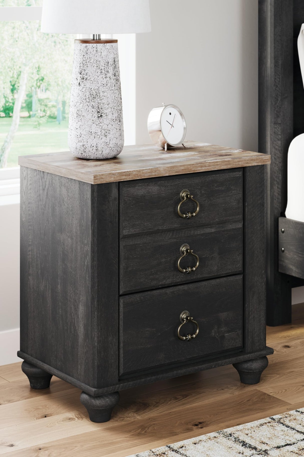 Nanforth Retro 2 Drawer Nightstand with USB Ports, Gray & Light Brown