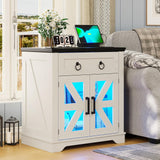 End Table Set 2 with LED Lights, 23.6" Large Farmhouse End Table with Charging Station