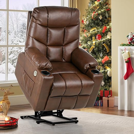 Electric Power Lift Recliner Chair for Elderly, Faux Leather Recliner Chair with Massage