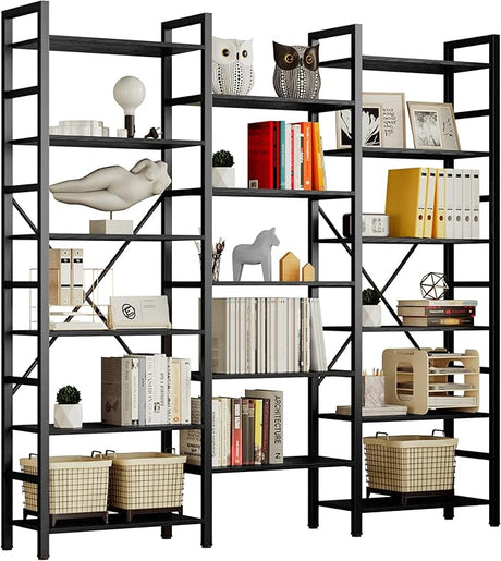 Bookshelves 6 Tiers Triple Wide Industrial Bookshelf, Large Etagere Bookshelf Open Display Shelves