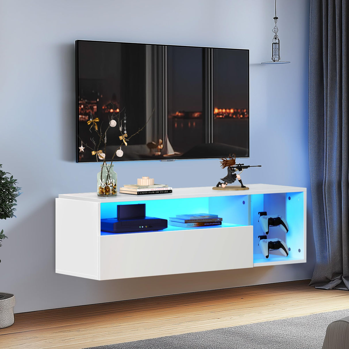 TV Stand, 39 inch Wood TV Stand with LED lights, High Glossy Entertainment Center