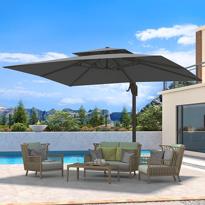 10 X 13 FT Cantilever Patio Umbrella Outdoor Heavy Duty Double Top Windproof Rectangle Offset Umbrellas