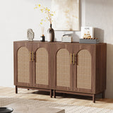 Set of 2 Rattan Sideboard Buffet Cabinet with Storage, 59 Inch Accent Cabinet with Doors