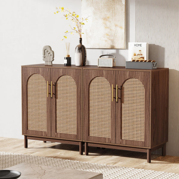 Tribesigns Set of 2 Rattan Sideboard Buffet Cabinet with Storage, 59 Inch Accent Cabinet with Doors, Storage Cabinet for Dining Room, Living Room, Kitchen, Ranttan and Brown