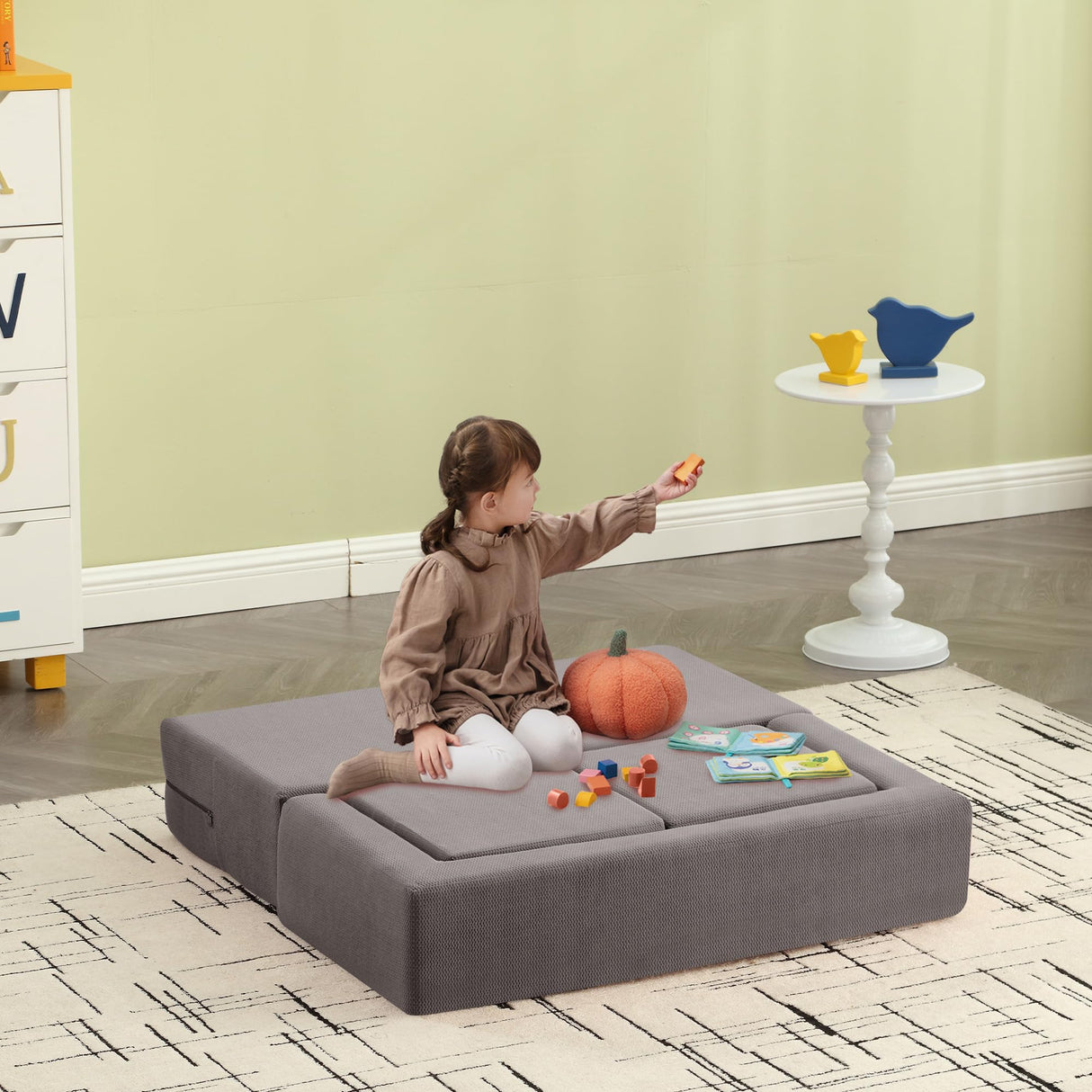 Kids Couch - Modular Kids Sofa for Toddler and Baby Playroom/Bedroom Furniture Removable Cover