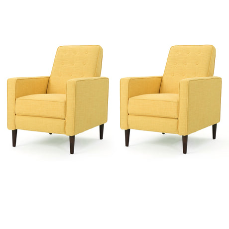 Mervynn Mid-Century Modern Fabric Recliners, 2-Pcs Set, Muted Yellow / Dark Espresso