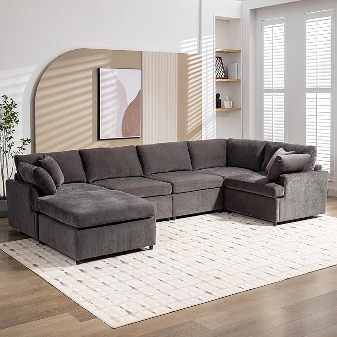 Large U-Shape Sectional Sofa Set, Modern Polyester Fabric