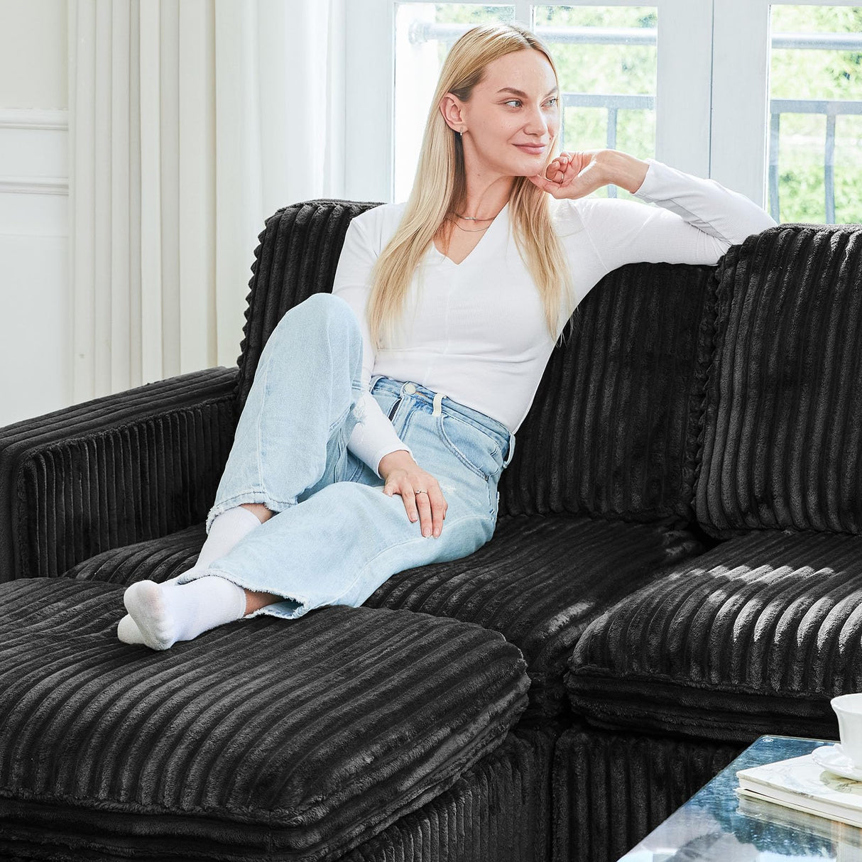 Modular Sectional Sofa with Storage Seats 3 Seat Corduroy Couch Oversized