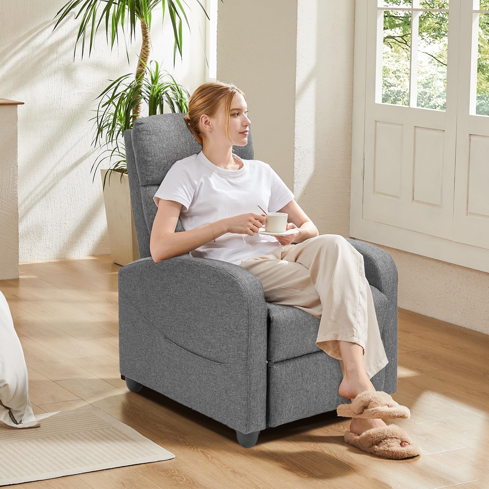 SweetCrispy 8-Mode Massage Fabric Recliner Chair | Small Home Theater Seating