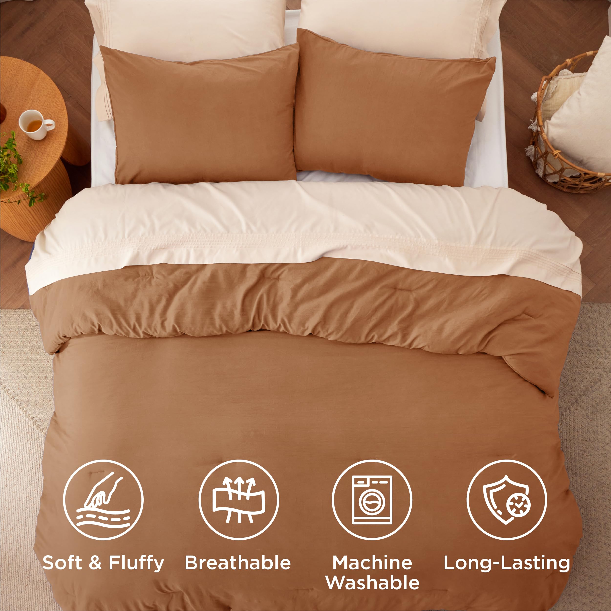 King Size Comforter Set - Pumpkin Orange Prewashed Bedding 3 Piece