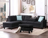 Faux Leather L-Shaped Sectional Sofa with Storage Ottoman, Nailhead Rivet Hemming