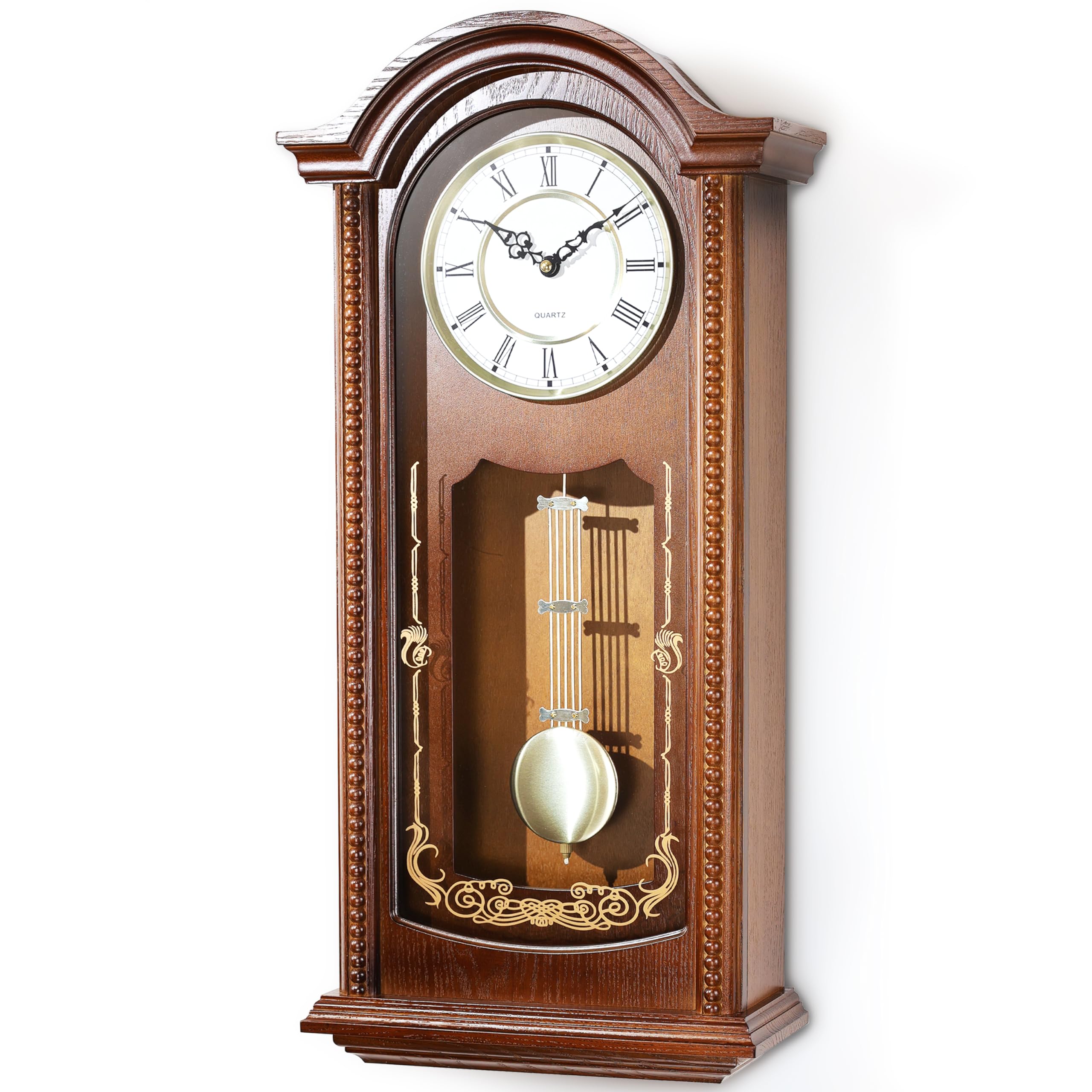 26IN Grandfather Vintage Wall Clock with Pendulum and Chime, Hour/Quarter-Hour Chime