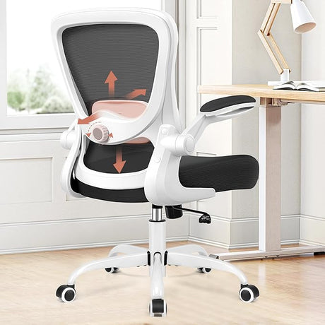 Ergonomic Mesh Office Chair with Flip-Up Armrests, Lumbar Support, Thickened Cushion