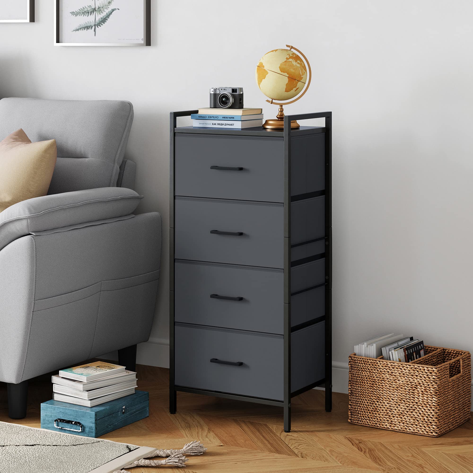 4 Drawer Dresser for Bedroom, Tall Dressers Storage Drawers