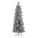 4.5' Flocked Pencil Artificial Christmas Tree with Stand, Green, (TFP8305-45)