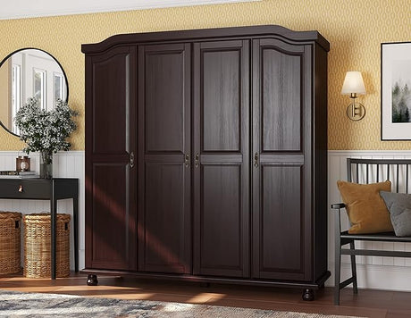 100% Solid Wood Kyle 4-Door Armoire Wardrobe Closet