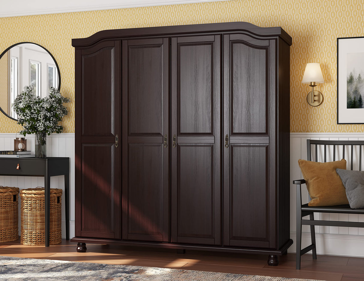 100% Solid Wood Kyle 4-Door Armoire Wardrobe Closet