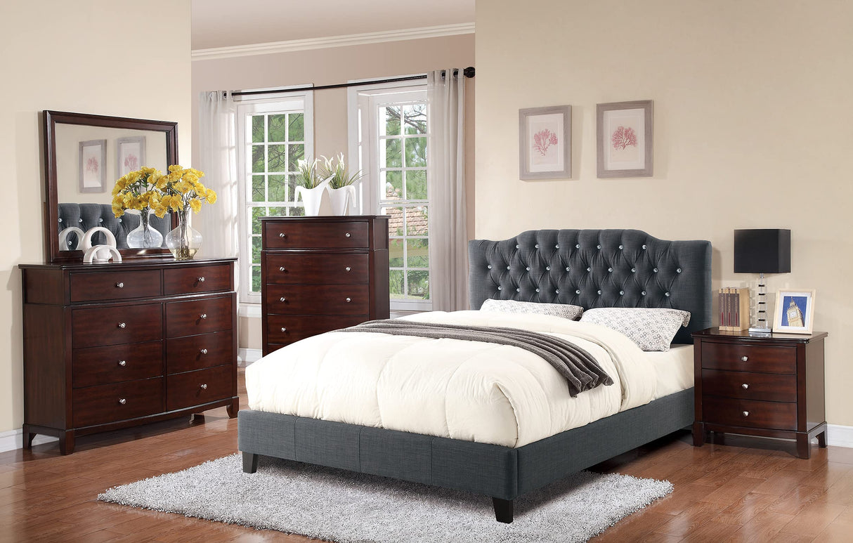 Blue Grey Polyfiber Upholstered Full Size Bed