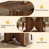 Tribesigns Farmhouse Dining Table for 4-6, 55.12" Rectangle Kitchen Table, Wood Dining Room Table with Dual Semi-Circle Pedestal Base, Dark Brown Dinner Table for Dining Room, Kitchen (Table Only)