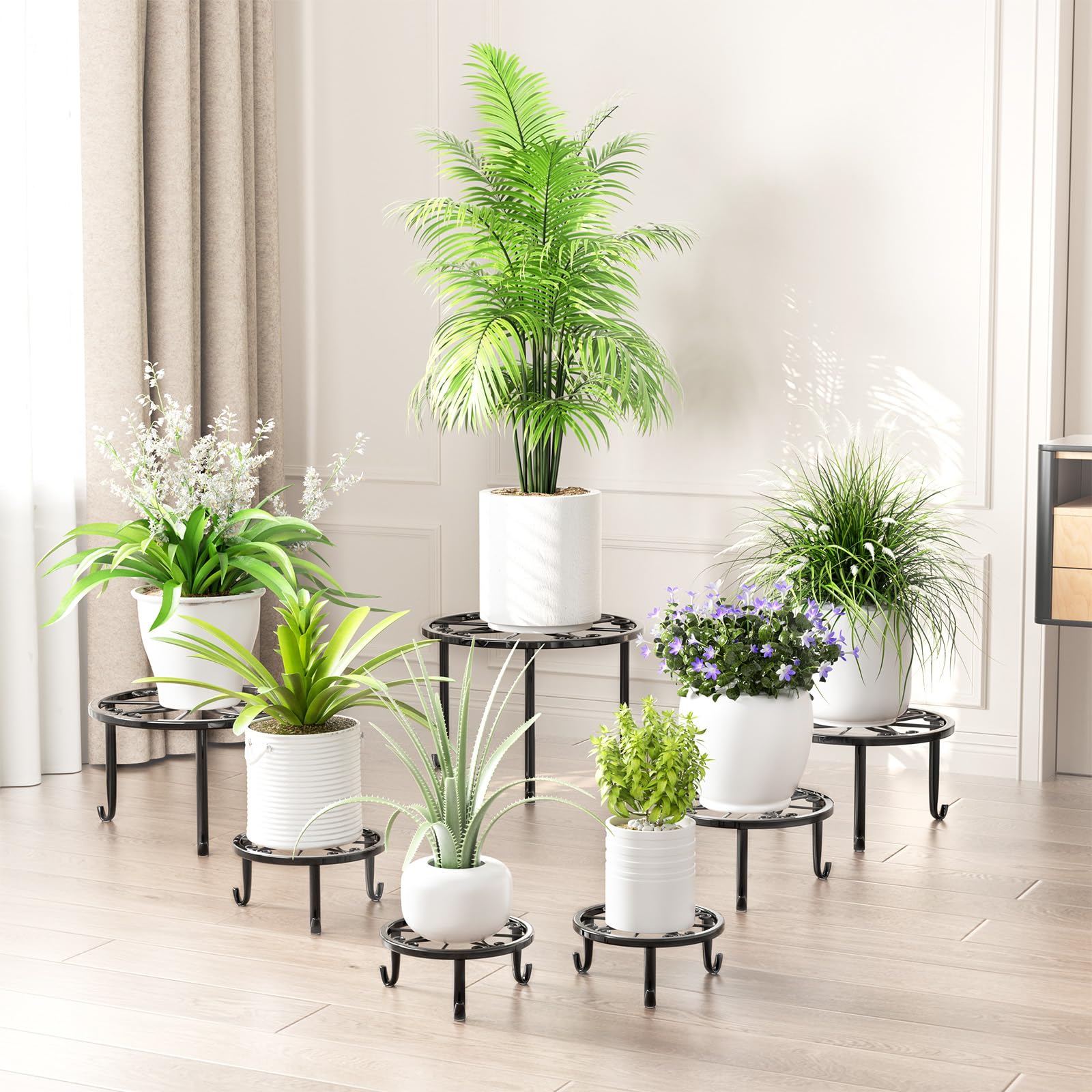 7 Pack Metal Plant Stands for Outdoor Indoor, Anti-Rust Iron Flower Pot Stands Outdoor