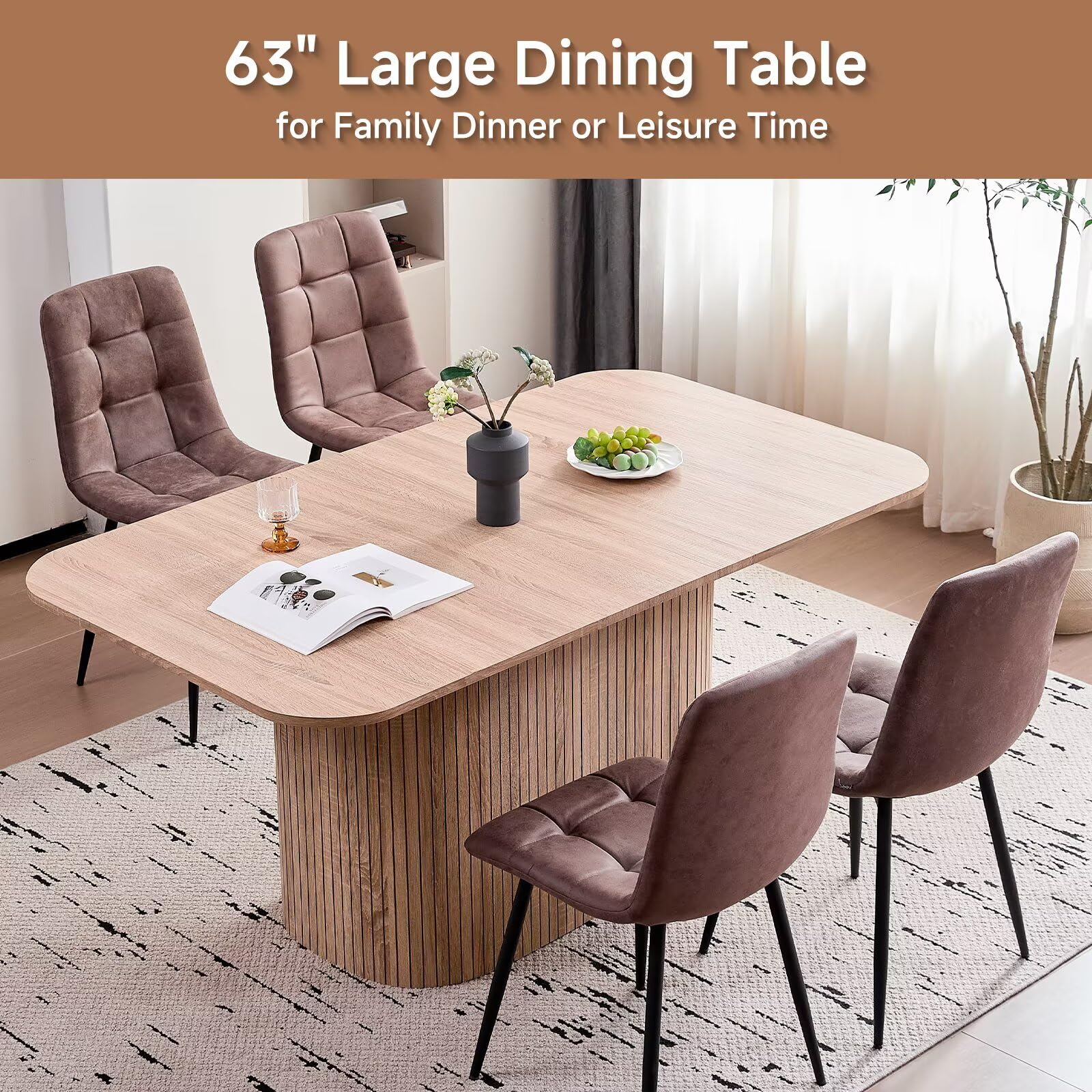 63" Farmhouse Dining Table for 4-6 People with Pedestal Base