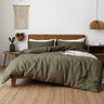 Olive Green 100% Linen Queen Size Bedding Set, Cooling Duvet Cover