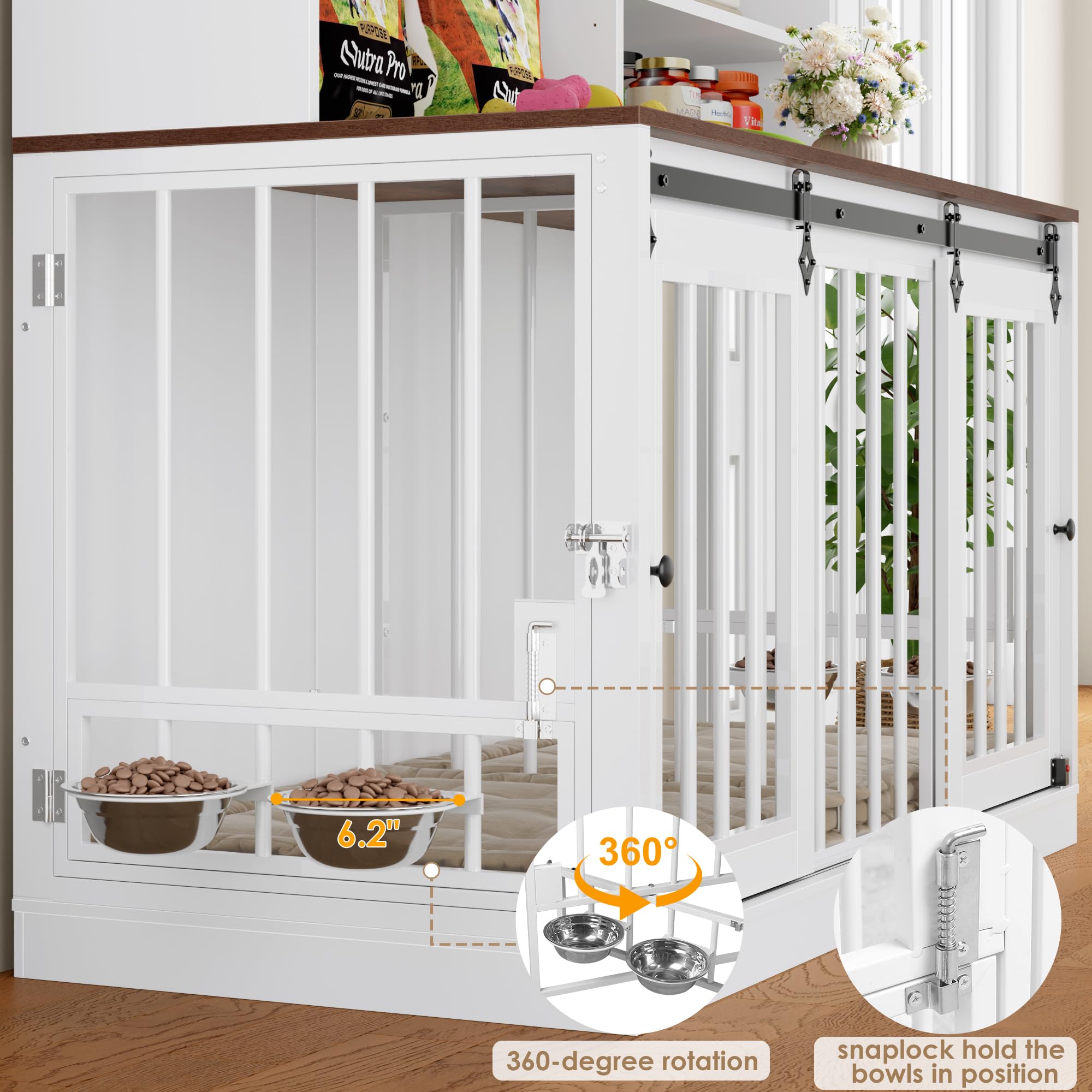 Large Dog Crate Furniture with Hutch - 71"H x 55"L Indoor Kennel