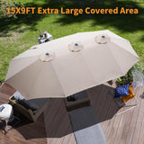 15ft Large Patio Umbrella, Outdoor Double-Sided Market Umbrella with Crank Handle,