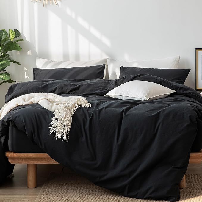 Bedding Duvet Cover Set 100% Washed Cotton Linen Like Textured Breathable Durable