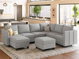 Large Modular Sectional Sofa Sleeper Sectional Couch with Storage Chenille Sectional Sofa Bed for Living Room, 9 Seats, Dark Grey