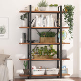 Wood and Metal Minimalist 5 Tier Bookshelf, 6 feet Tall Open Rustic Wide Bookcase