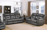 Top Grain Leather Power Double Reclining Sofa, Dark Gray