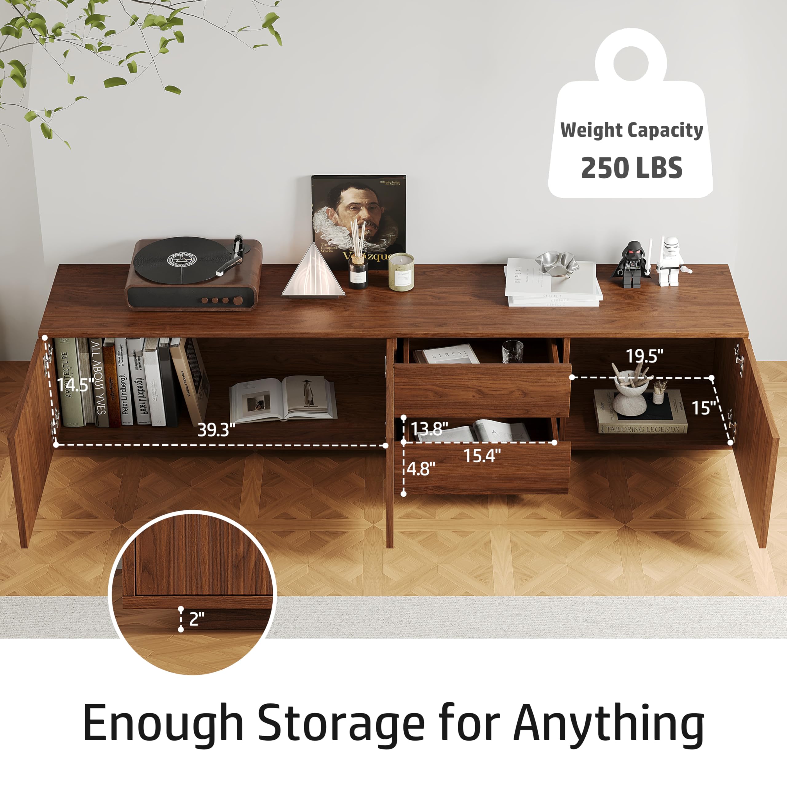 79" Mid-Century Modern TV Stand with Fluted Door Storage