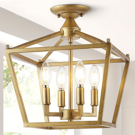 JYL7610B Plains Mini Lantern 12" 4-Light Iron Modern Farmhouse LED Flush Mount,