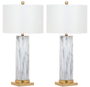 Modern Faux Marble Table Lamp Set - 31 Inch Black & White Ceramic Lamps with Chrome Base (Set of 2)