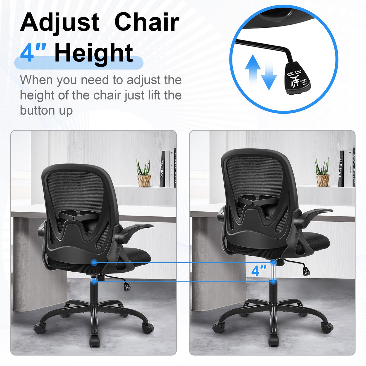 Office Chair Ergonomic Desk Chair with Flip up Armrests Swivel Breathable Desk Mesh