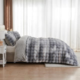 Fluffy Comforter Cover Set-Rabbit Fluff Faux Fur Duvet Cover King Size,Gray White