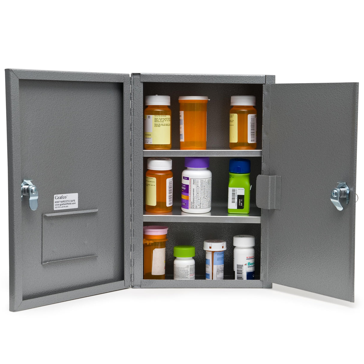 Locking Medicine Cabinet - Safe Narcotic, Drug & Medical Storage - Steel Double Doors