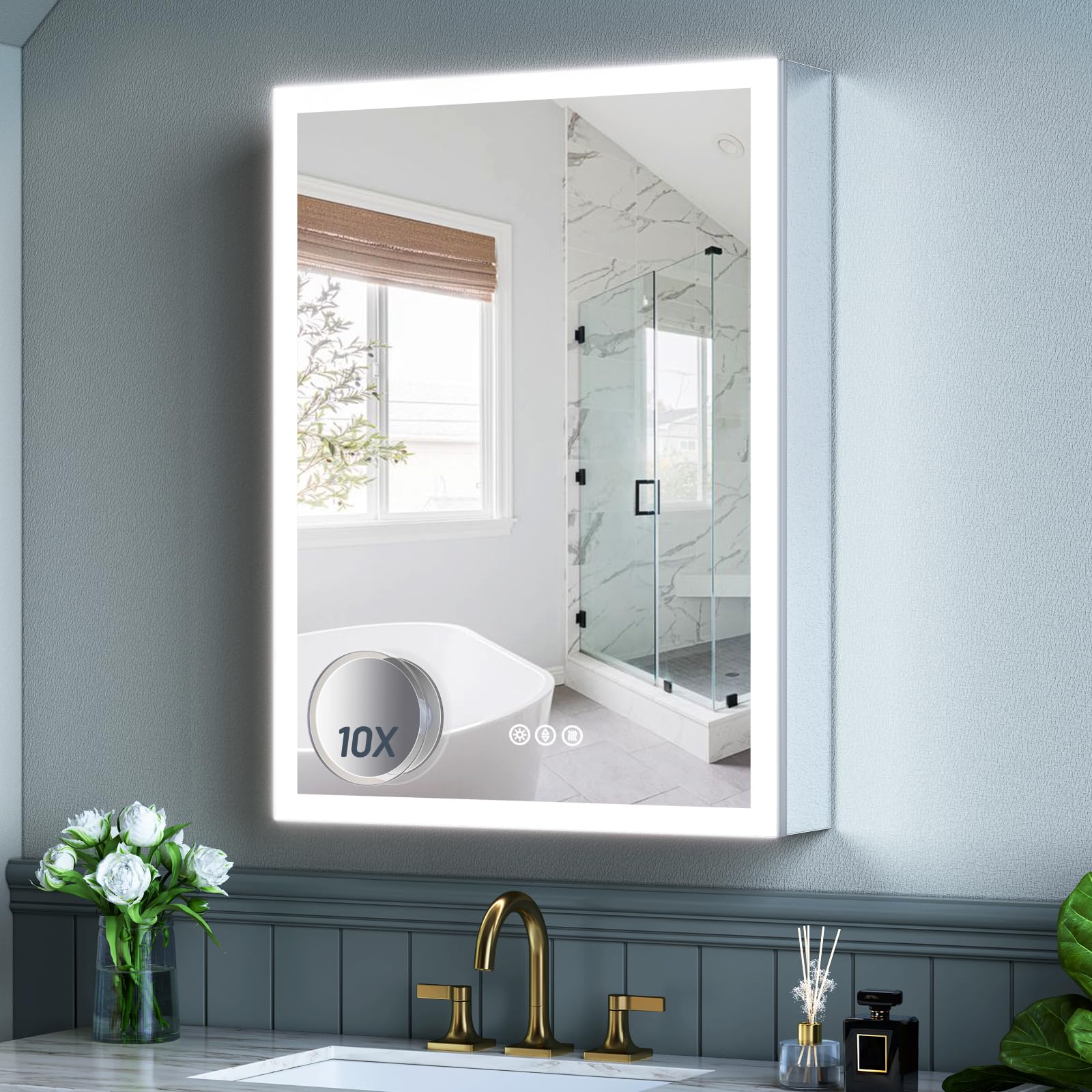 24x32 Inch Medicine Cabinet with Lights, AL Alloy Frame, Plug-in or Hardwired, Recessed