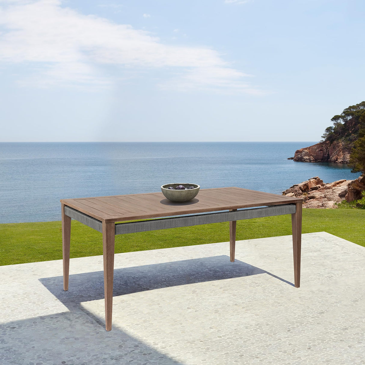 Orbit Modern Outdoor Patio Dining Table, Weathered Dark Gray Eucalyptus