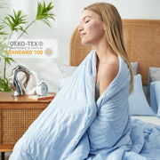 Cozy Bliss Seersucker Cooling Comforter King Size, Q-Max 0.4 Reversible Lightweight Cooling Blanket, Breathable Silk Smooth Summer Bedding Quilt for Hot Sleepers Night Sweats Cold Blue