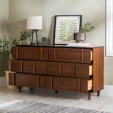 Contemporary Detailed 6-Drawer Solid Wood Dresser, 60 Inch, Walnut