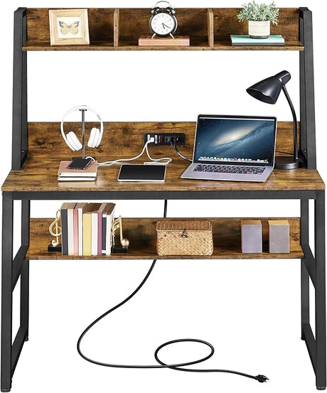 Home Office 47 Inch Writing Desk with Power Outlets and 2 USB Charging Ports