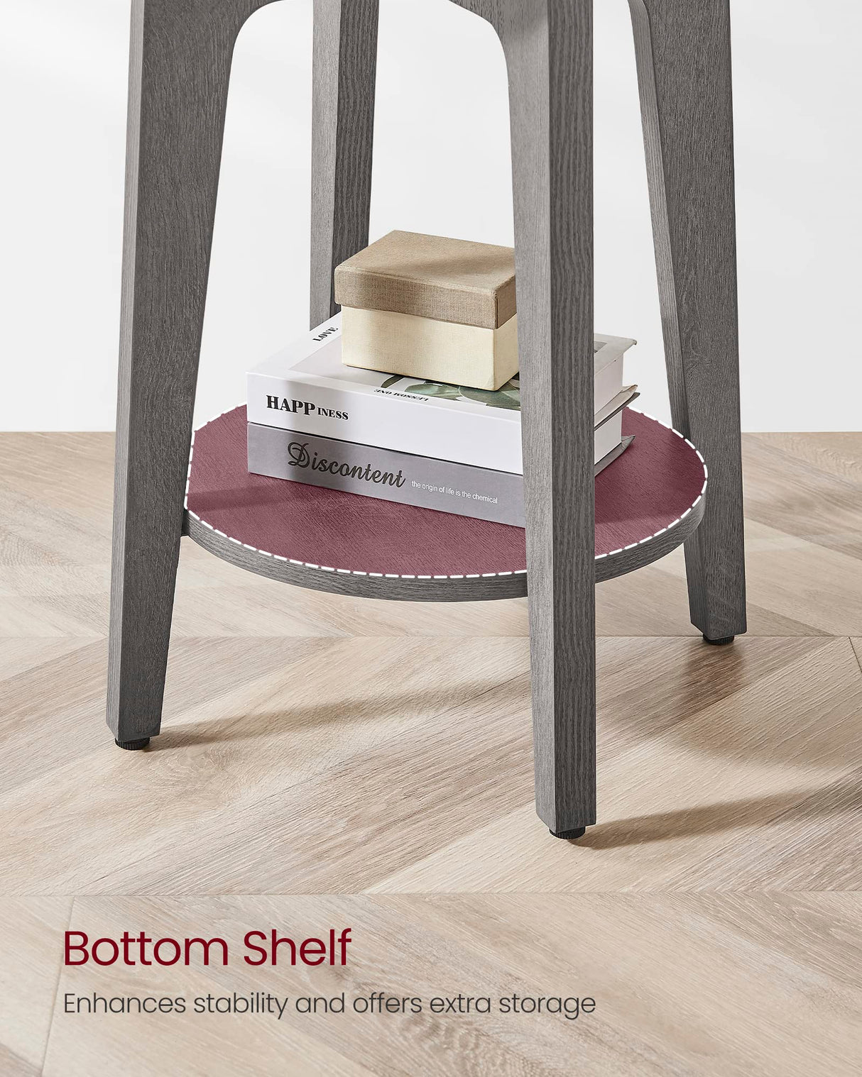 Side Table, Small Round End Table with Lower Shelf, Nightstand for Small Spaces