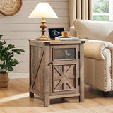 Farmhouse End Table with Charging Station, 18'' Rustic Nightstand