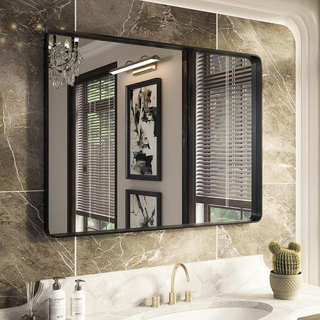 Silver Framed Mirror for Wall 40"x 30", Bathroom Vanity Mirror Anti-Rust, Tempered Glass,