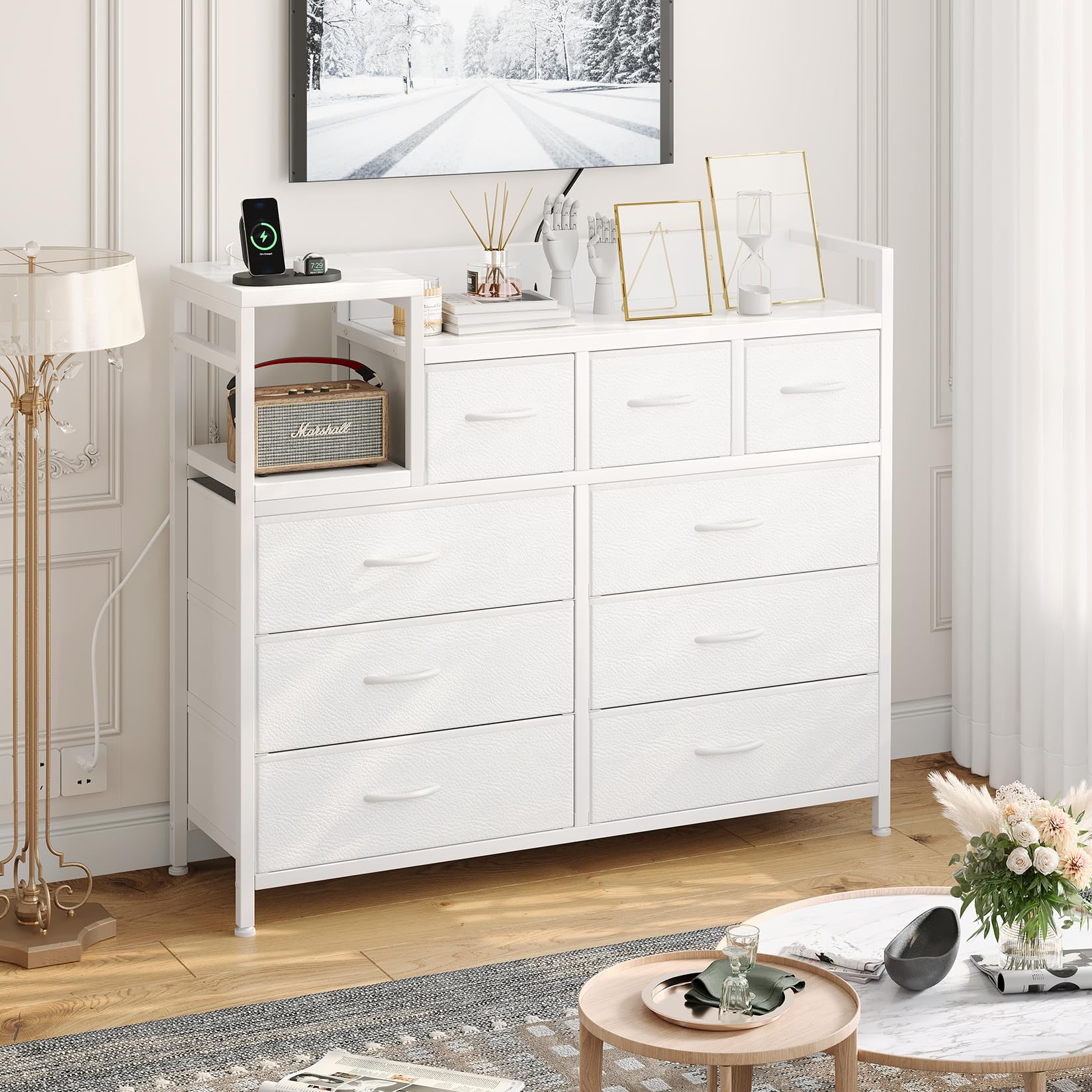 TV Stand with Charging Station, Bedroom Dresser