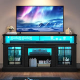 Modern TV Stand for 75 Inch TV with LED Lights, 32'' Tall Mid Century Modern TV Cabinet