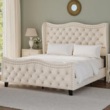 Queen Upholstered Bed with Tufted Wingback Headboard