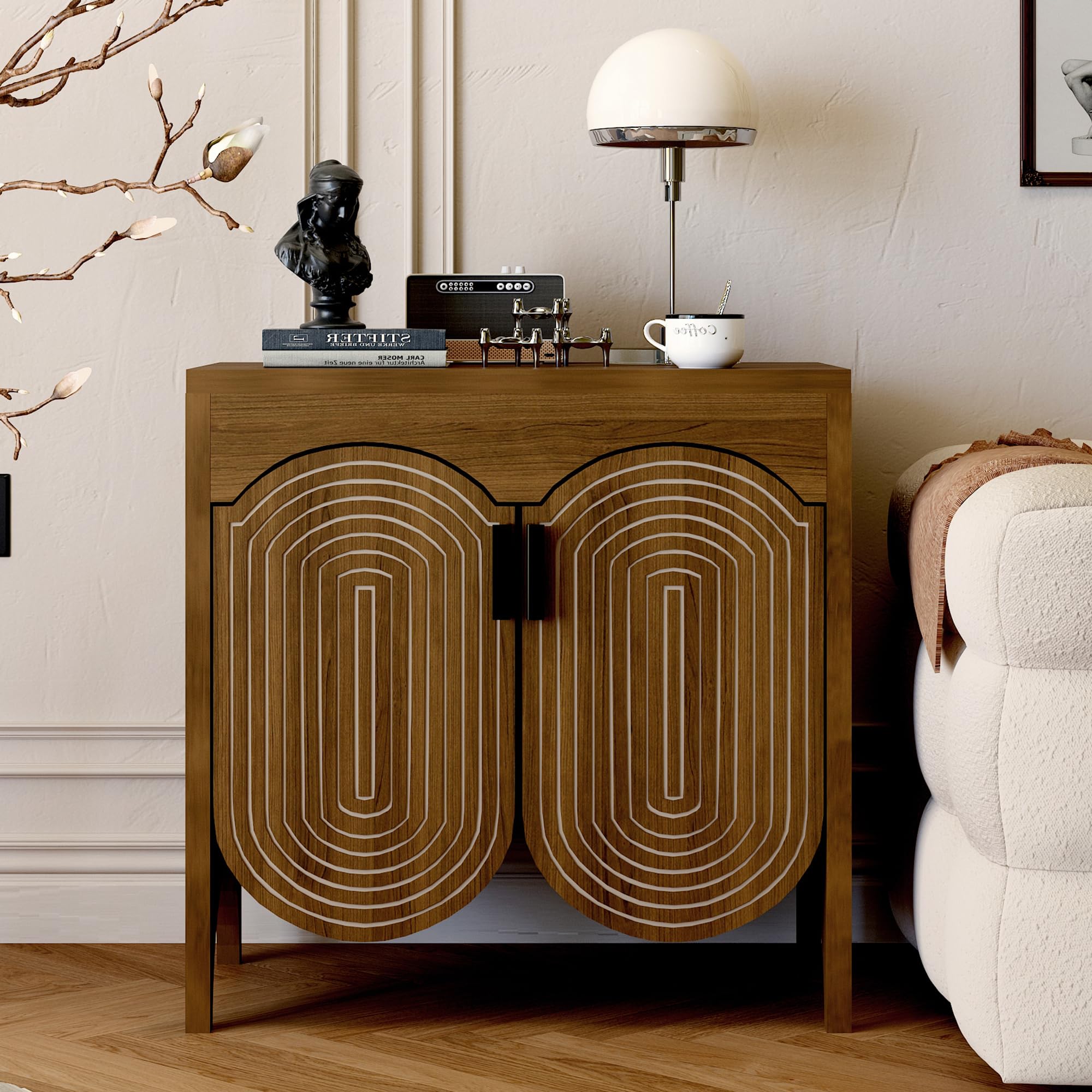 Fluted Buffet Cabinet with Storage, Sideboard Buffet Cabinet with Curved Door